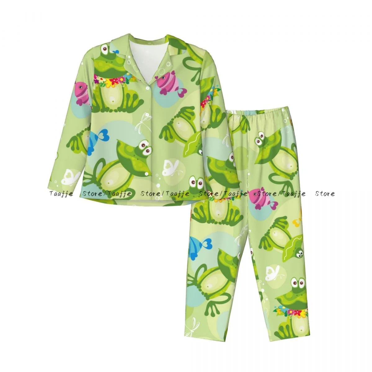 Women's Pajamas Long-sleeved Girl Loungewear Two-piece Set Cute Frogs And Fish Pajamas for Autumn Spring