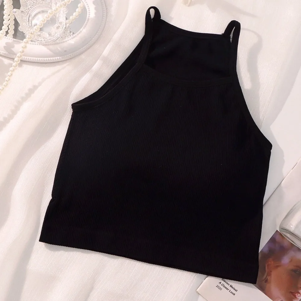 Korean Version Sleeveless Crop Top Stripe with Chest Pad Ladies' Sling Vest Slim Fit Women Camisole Casual Wear