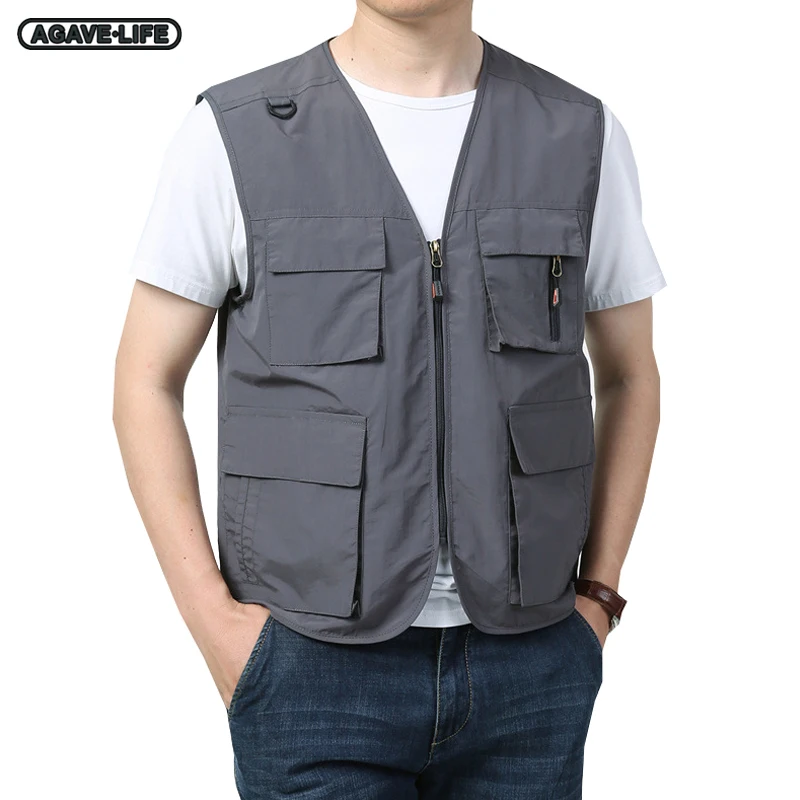 

Spring Autumn Men's Waistcoat Cardigan Casual Fishing Vest For Men Loose Multi Pockets Zipper Vest Men Solid Color Loose Vests