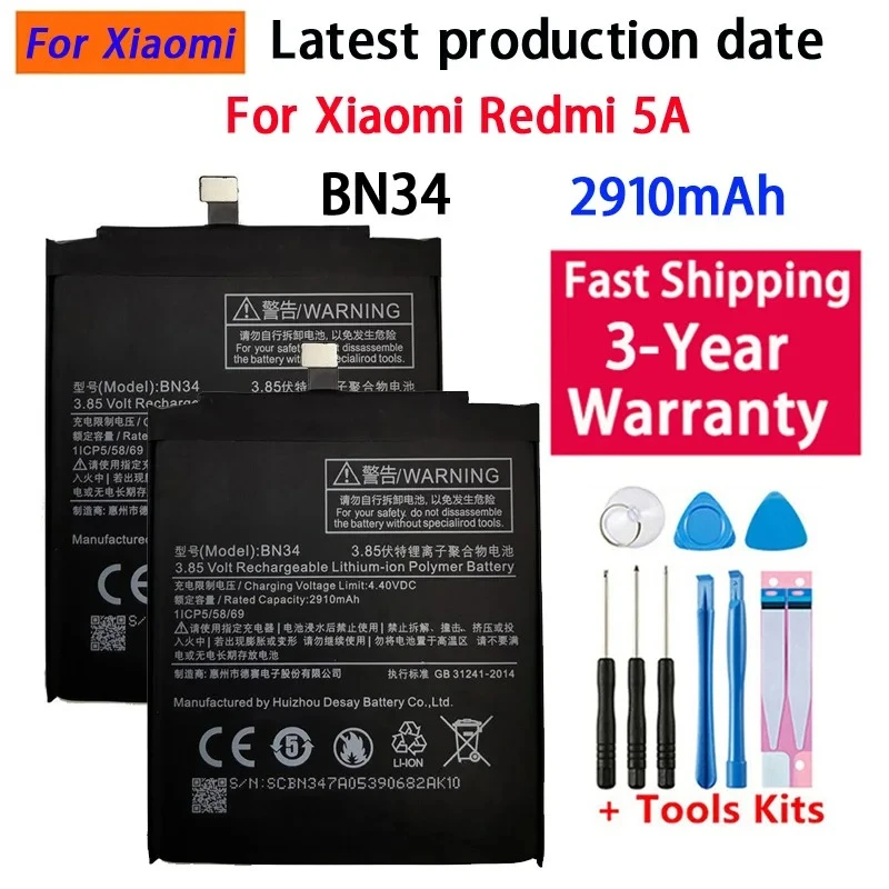 100% NEW 3000mAh BN34 Phone Battery For Xiaomi Redmi 5A 5.0