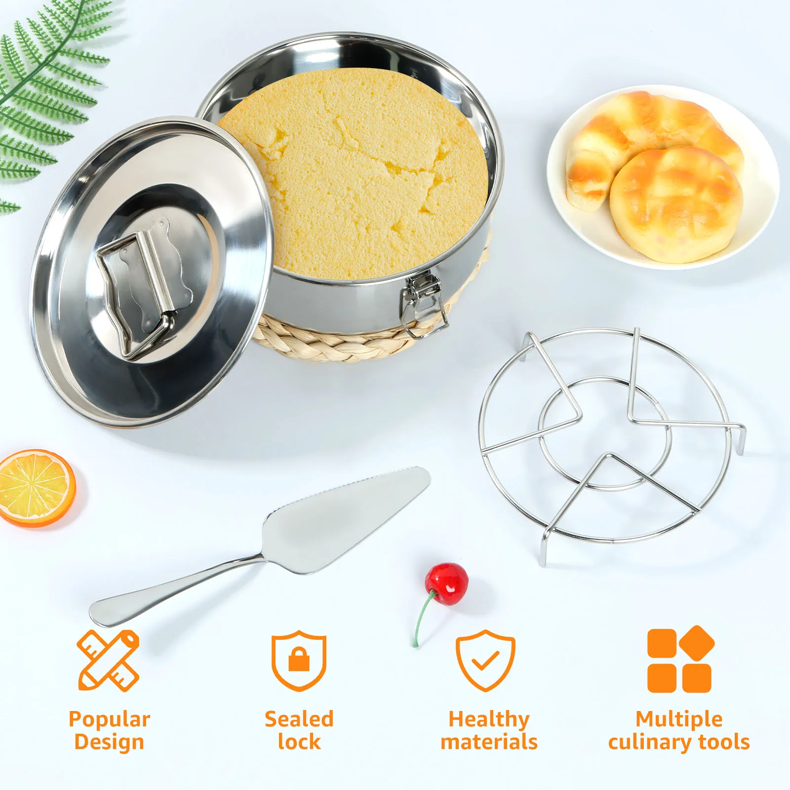 Flan Mold with Lid and Handle 1.5QT Flan Pan Mold with Latch Stainless Steel Flan Maker Nonstick Flan Pan Round Flan Baking Pan