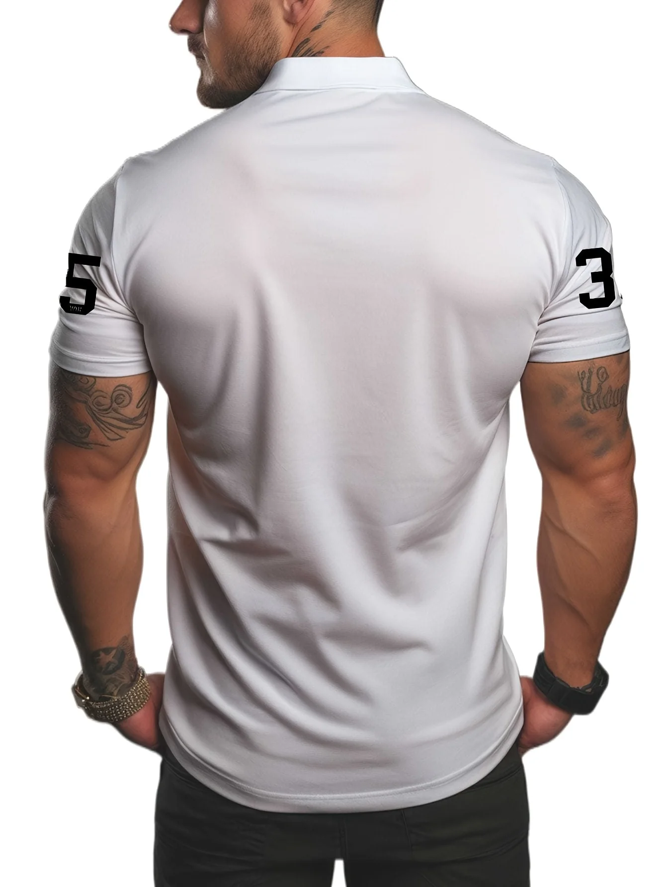 New men's short-sleeve polo shirt T-shirt, loose-fitting and tailored with printed patterns, versatile basic crew-neck top suita