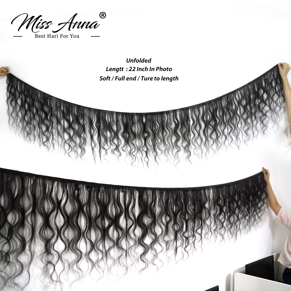 Missanna-extensiones de cabello humano brasileño ondulado, 3 y 4 mechones, color negro Natural, 38 y 40 pulgadas