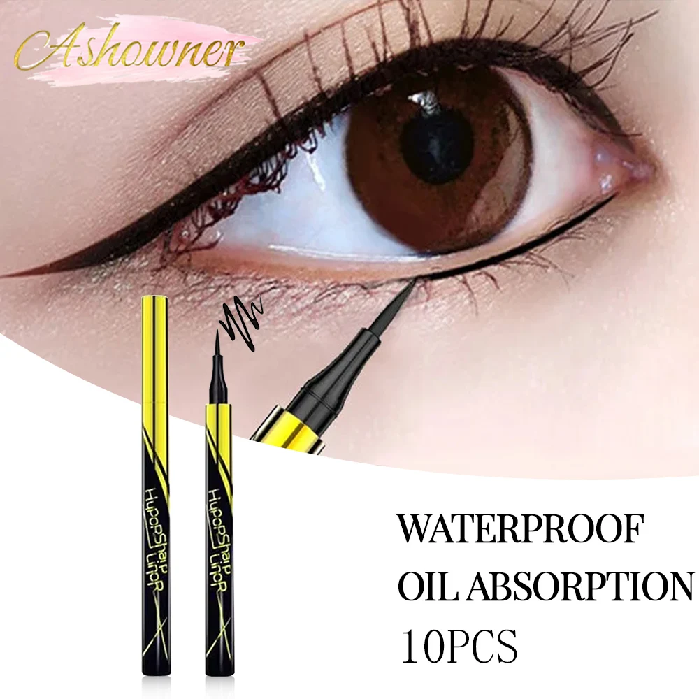 

10pcs Black Small Gold Pen Liquid Eyeliner Waterproof Long Lasting Eye Liner Pencil Quick Drying Not Bloom Natural Eyeliner