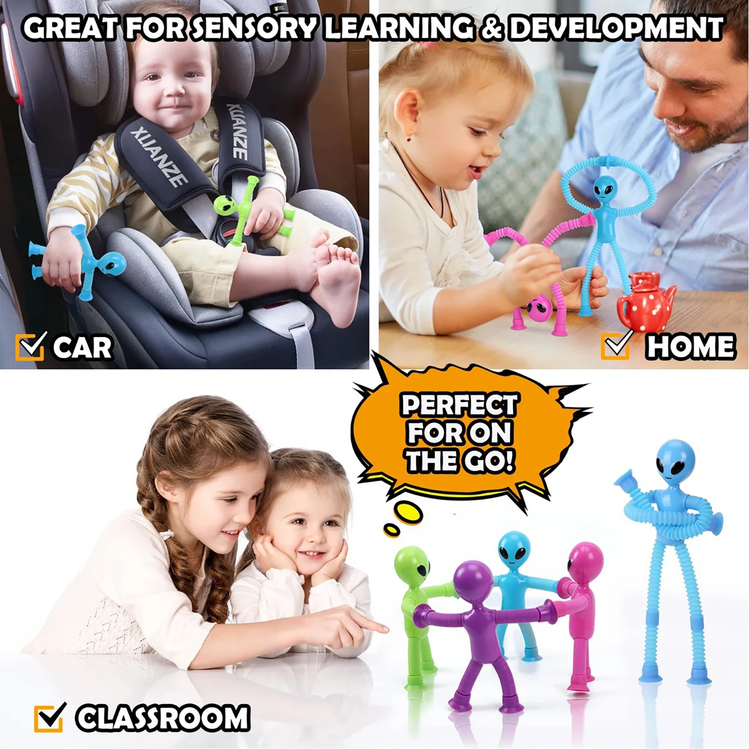 4PCS Children Suction Cup Toys Pop Tubes Stress Relief Telescopic Giraffe Robot Decompress Sensory Party Toy (Random color)