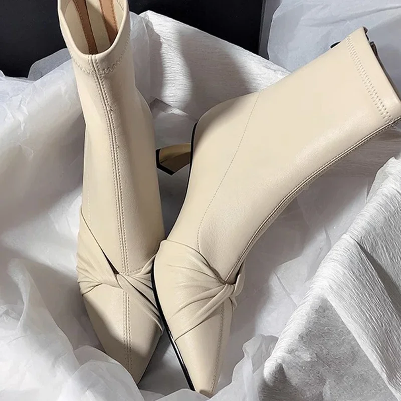 Mid Heels New Trend Casual Ankle Chelsea Boots Chunky Pointed Toe Women Shoes 2024 Winter Fashion Dress Pumps Women Goth Shoes