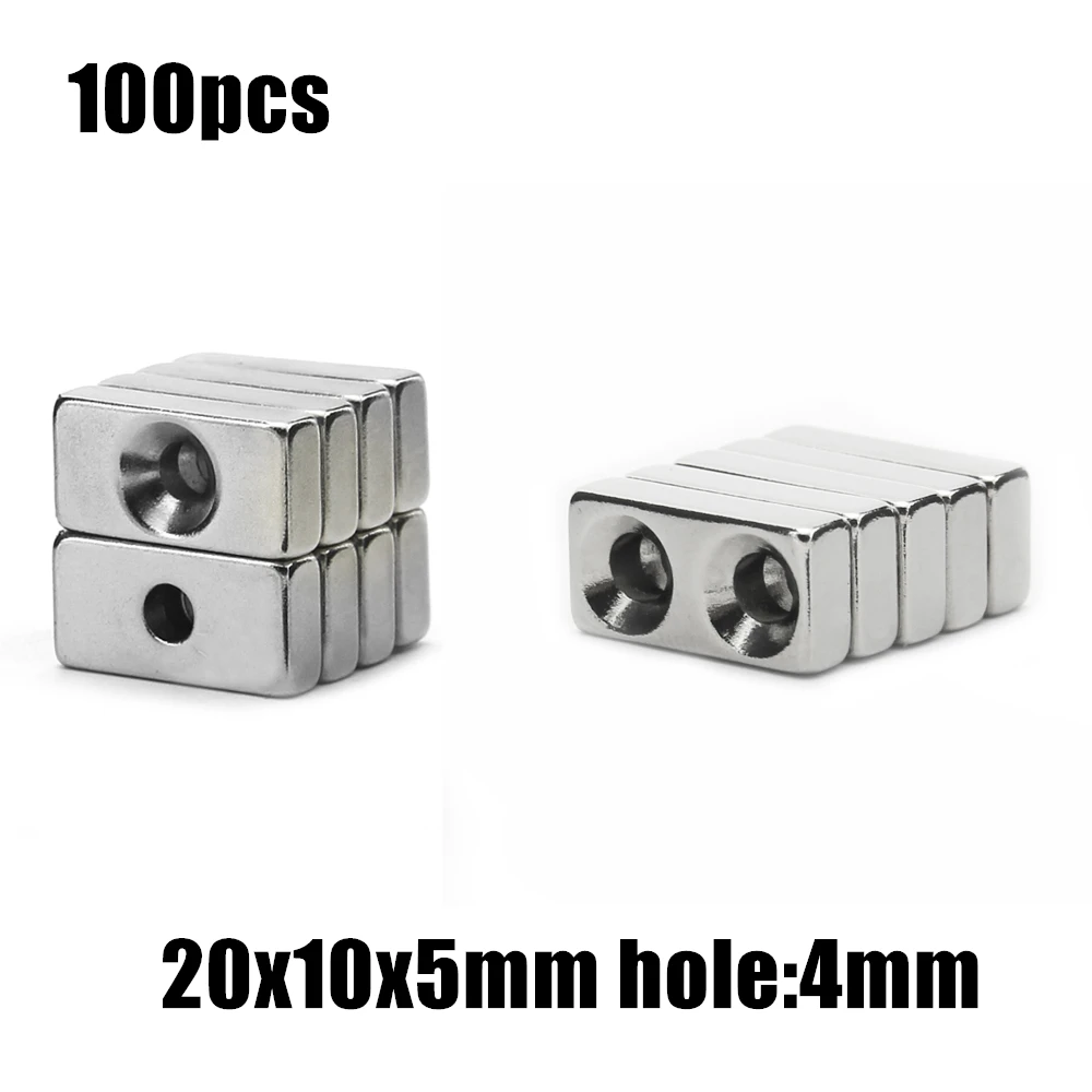 100pcs 20x10x5mm hole:4mm /double hole Block NdFeB Neodymium Magnet N35 20x10x5-4 mm Super Powerful Permanent Magnetic