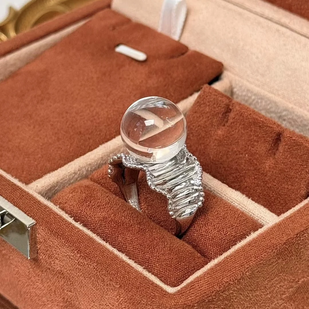 

1 Pc Natural Clear Clean Rock Quartz Sphere Ring 925 Sterling Silver 14MM Reiki Healing Stone Jewelry Gift For Women