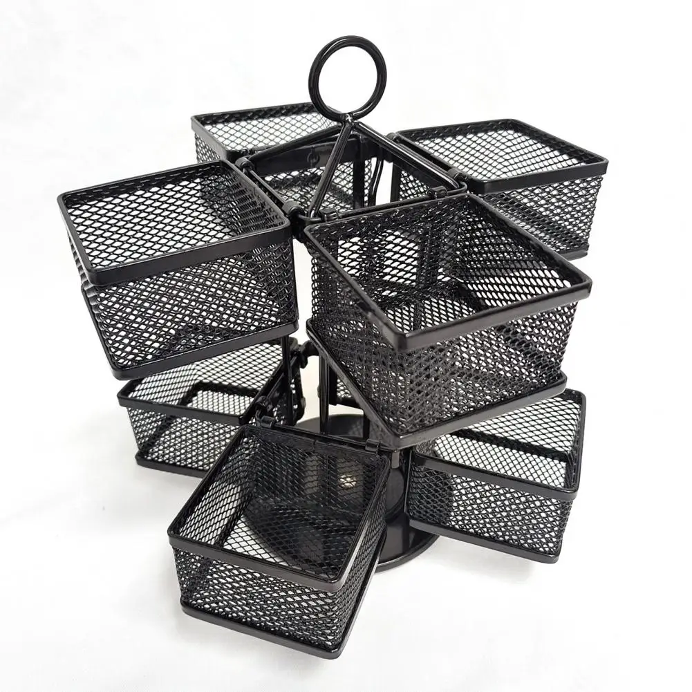 Fine Grid Design Tea Rack Metal Tea Bag Storage Holder with Rotating Carousel for Kitchen Counter 2 Tier Organizer with 8