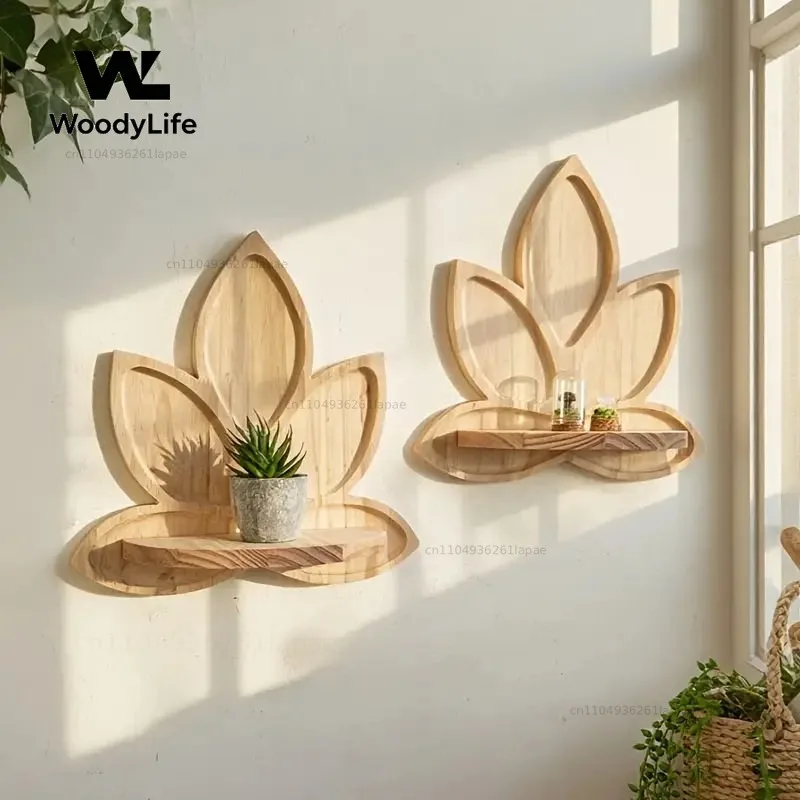 Wall Mounted Wooden Wall Decorative Baffle Rack Lotus Storage Rack Background Decorative Rack Aromatherapy Display
