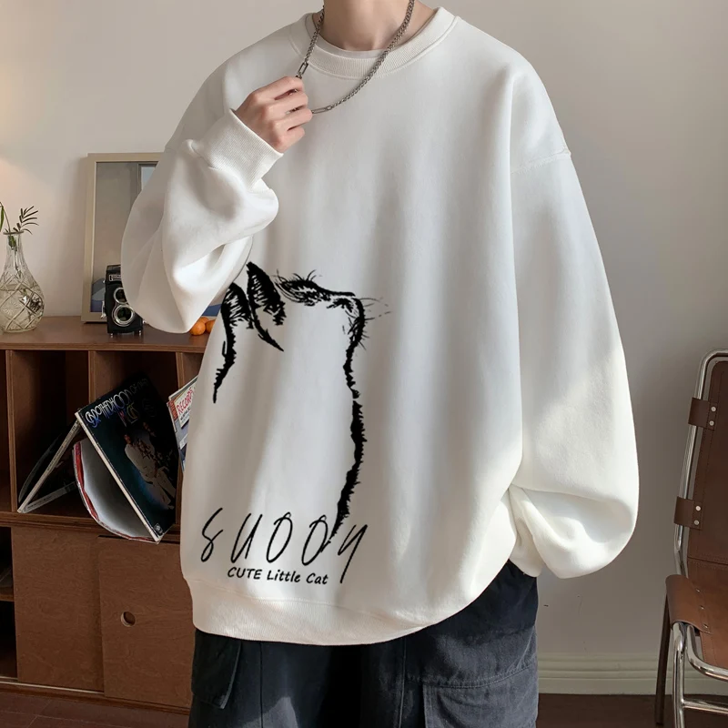 

Men's Oversized Plain 5XL Autumn Hoodie Cat Print White Hoodies Oversize for Men Unisex Casual Wear Hoody Male Sweatshirt