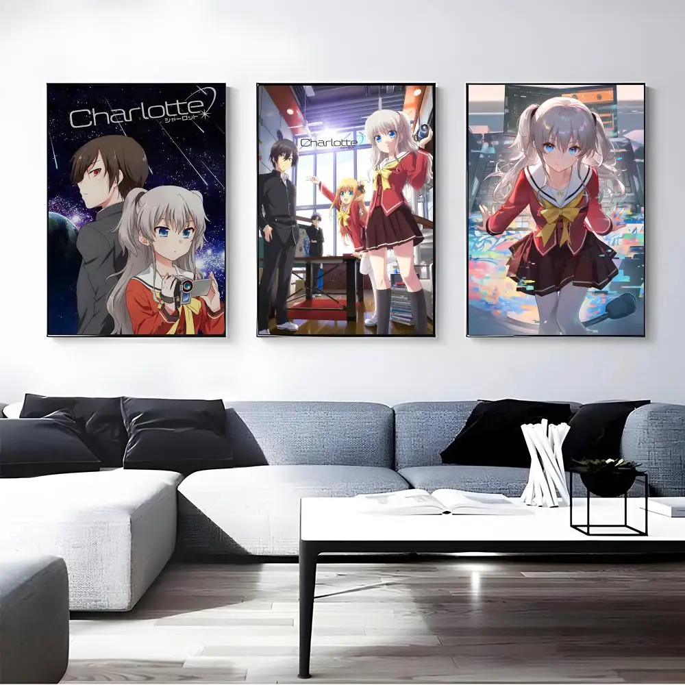 Anime Charlotte Poster Self-adhesive Art Waterproof Paper Sticker Coffee House Bar Room Wall Decor
