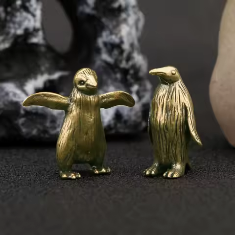 Funny Brass Standing Little Penguin Statue Desktop Decorative Trinkets Creativity Marine Animal Cute Craft Collection Children