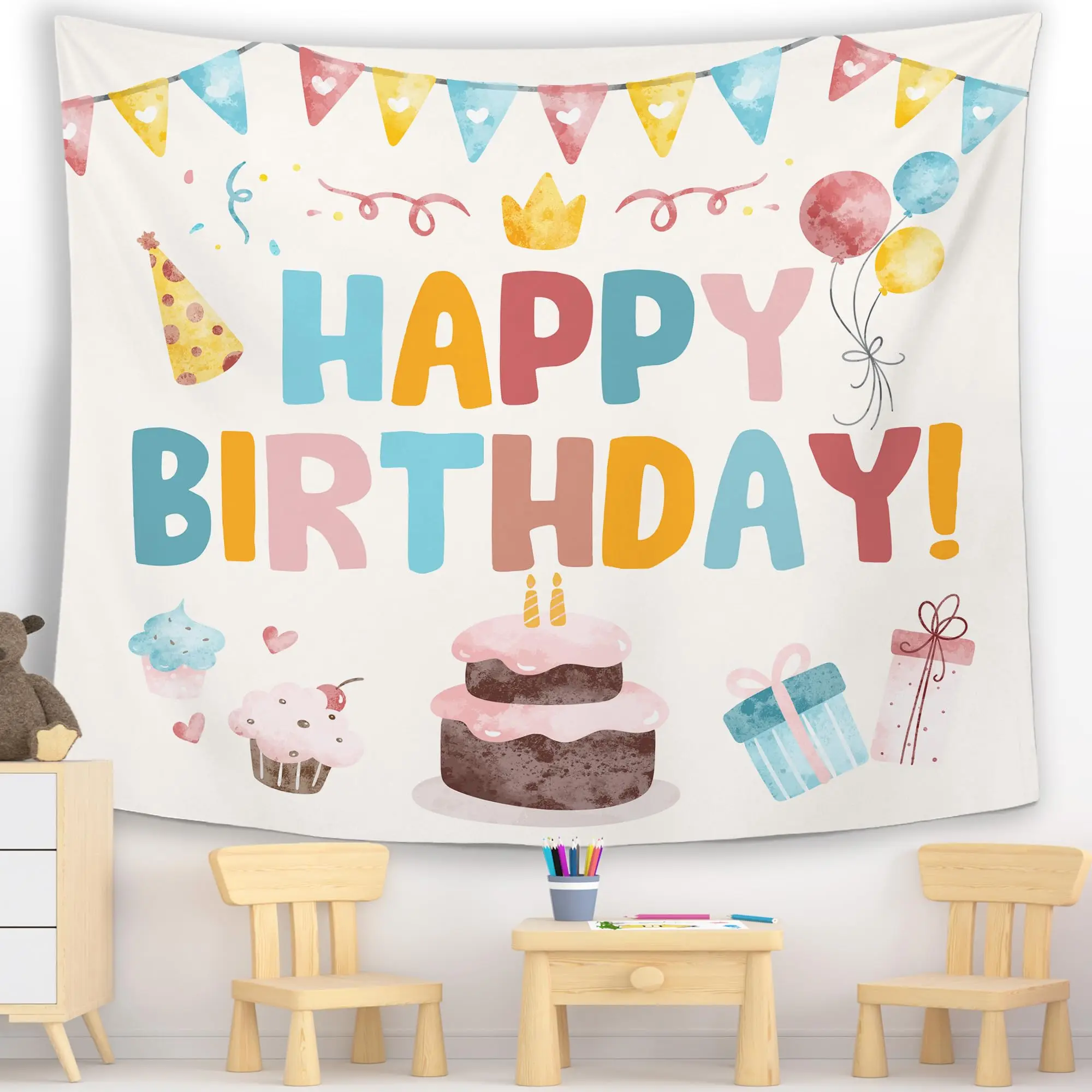Birthday Celebration Tapestry Wall Decoration, Birthday Party Decorations for Children, Relatives, Friends And Pets Necessities