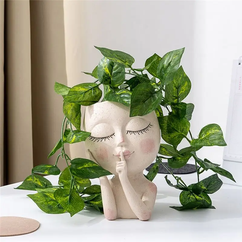 REST Girls Face Head Vases Flowers Decoration Resin Planting Flowerpot Gardening Growing Planter Flower Pot Table
