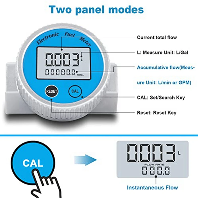 Stainless Steel Flow Meter Waterproof Digital Fuel Flowmeter 2.37-26.41GPM For Water Dieselfuel Methanolkerosene Oil (1In NPT)