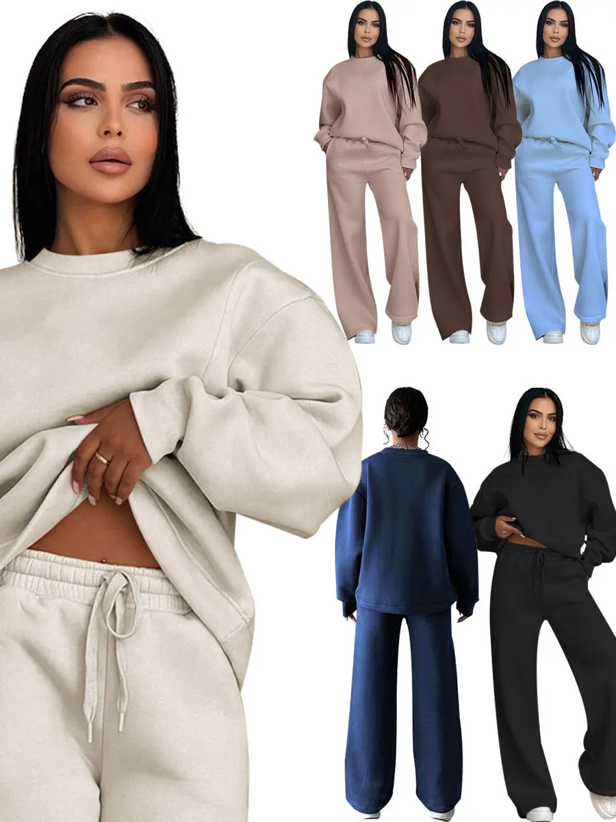 

Autumn Winter Soft Hoodie Set Women's Drop Shoulder Loose Hoodie Relaxed Pullover Long Pants Set