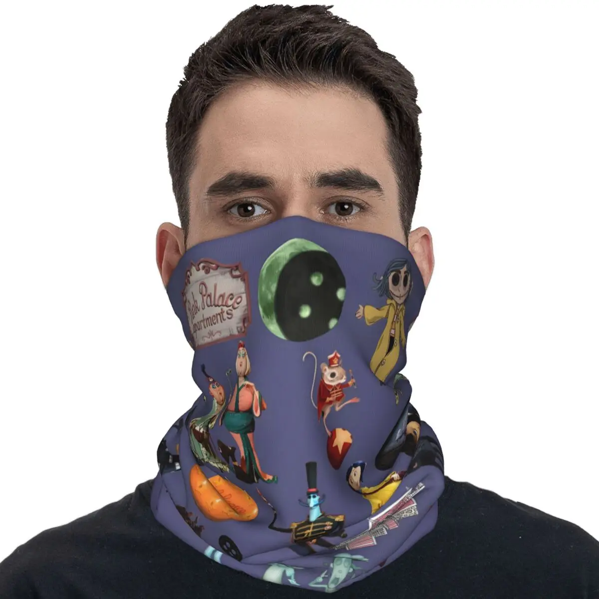 Coraline Portret Ontwerp Bandana Grappig Fietsmasker Wandelen Camping Bescherming Bivakmuts Aangepaste DIY Naadloos Zacht Tactisch Masker