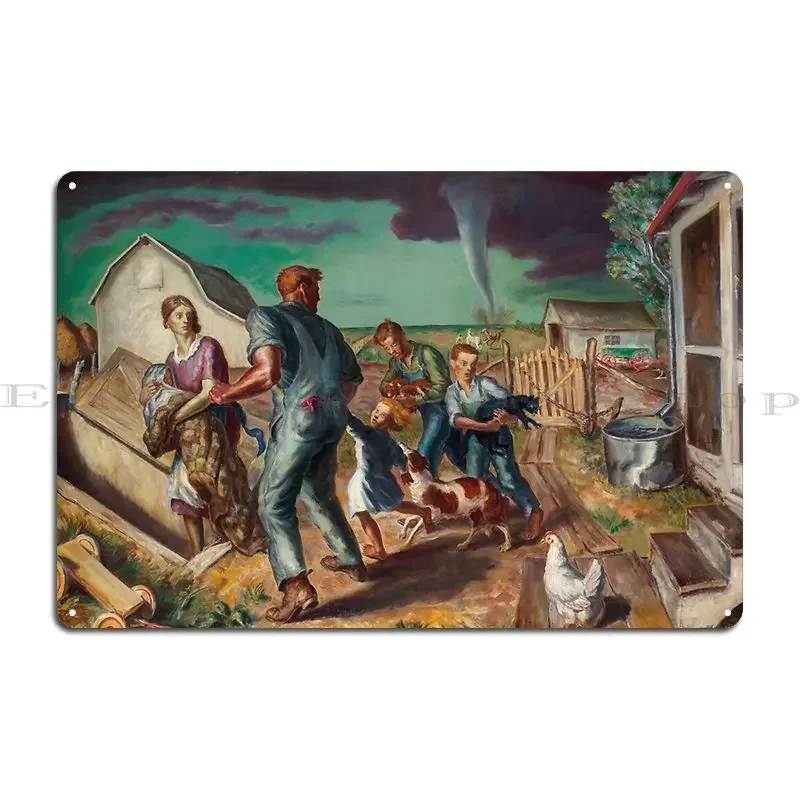 John Steuart Curry Tornado Over Kansas 1929 Metal Plaque Poster Party Garage Designer Vintage Rusty Tin Sign Poster