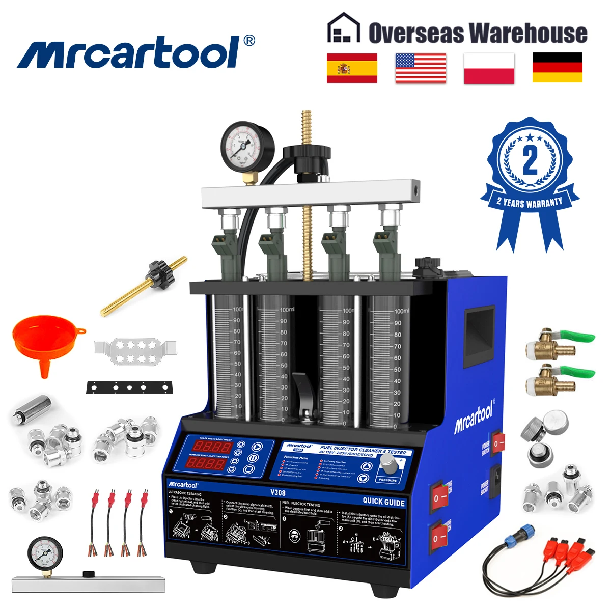 

MR CARTOOL V308 Car Fuel Injector Heating Cleaning Tester Machine Ultrasonic Cleaner Gasoline Fuel Injector 110V 220V
