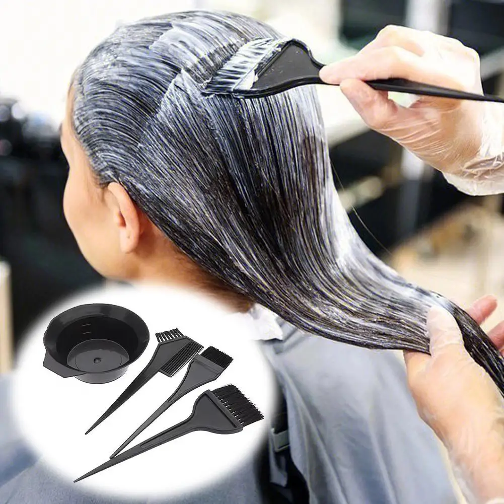 4Pcs Home Salon Hair Dyeing Brush Set Hair Dyeing Cream Bowl Coloring Brush Comb Kits Hair Tint Applicator Barber Styling Tool view 2