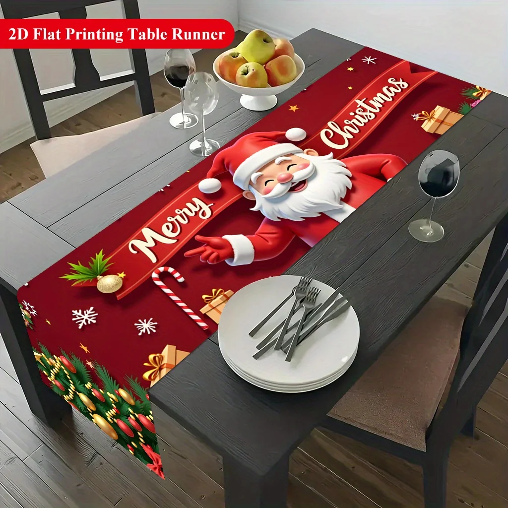 1pc 2D Flat Table Runner, Merry Christmas Celebration Printed Rectangle Table Runner, Decor for Dining Table, Coffee Table