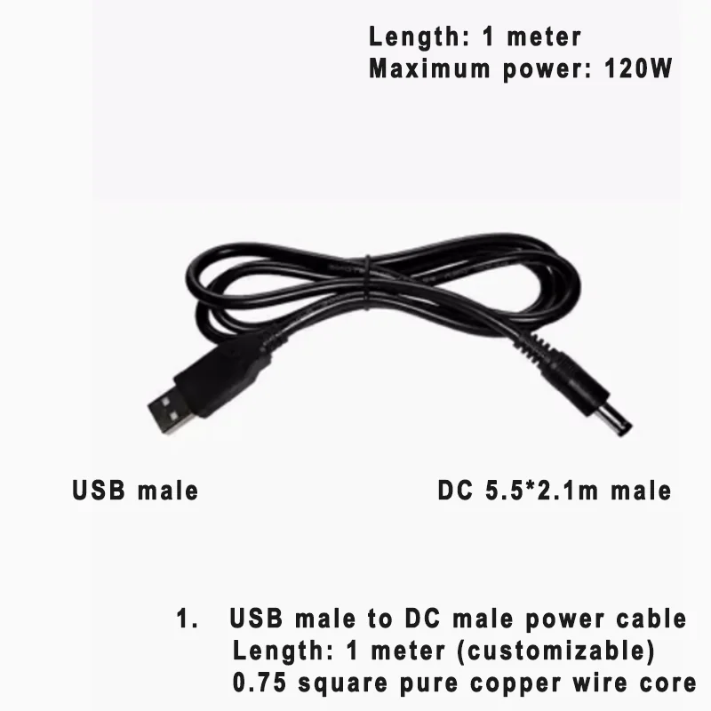 1pcs 0.75 Square Pure Copper USB to DC5.5*2.1mm Power Cable 1 To 2/3/4/5 USB Cable