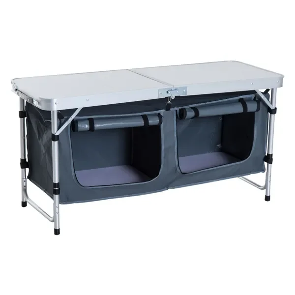 

Outsunny 47' Portable Camping Table, olding Picnic Table with Handle & Storage, Silver