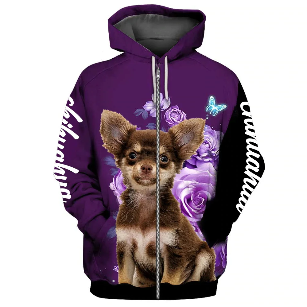 HX Chihuahua cachorro sudaderas con cremallera animales perros hacen toda la vida Sudadera con capucha mujeres Floral gráfico Tops ropa deportiva