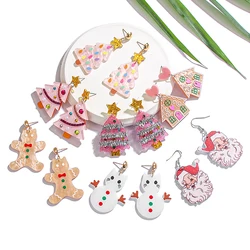 Acrylic Christmas Dangle Earrings for Women Christmas Tree House Cat Snowman Gingerbread Winter Earrings Christmas Jewelry