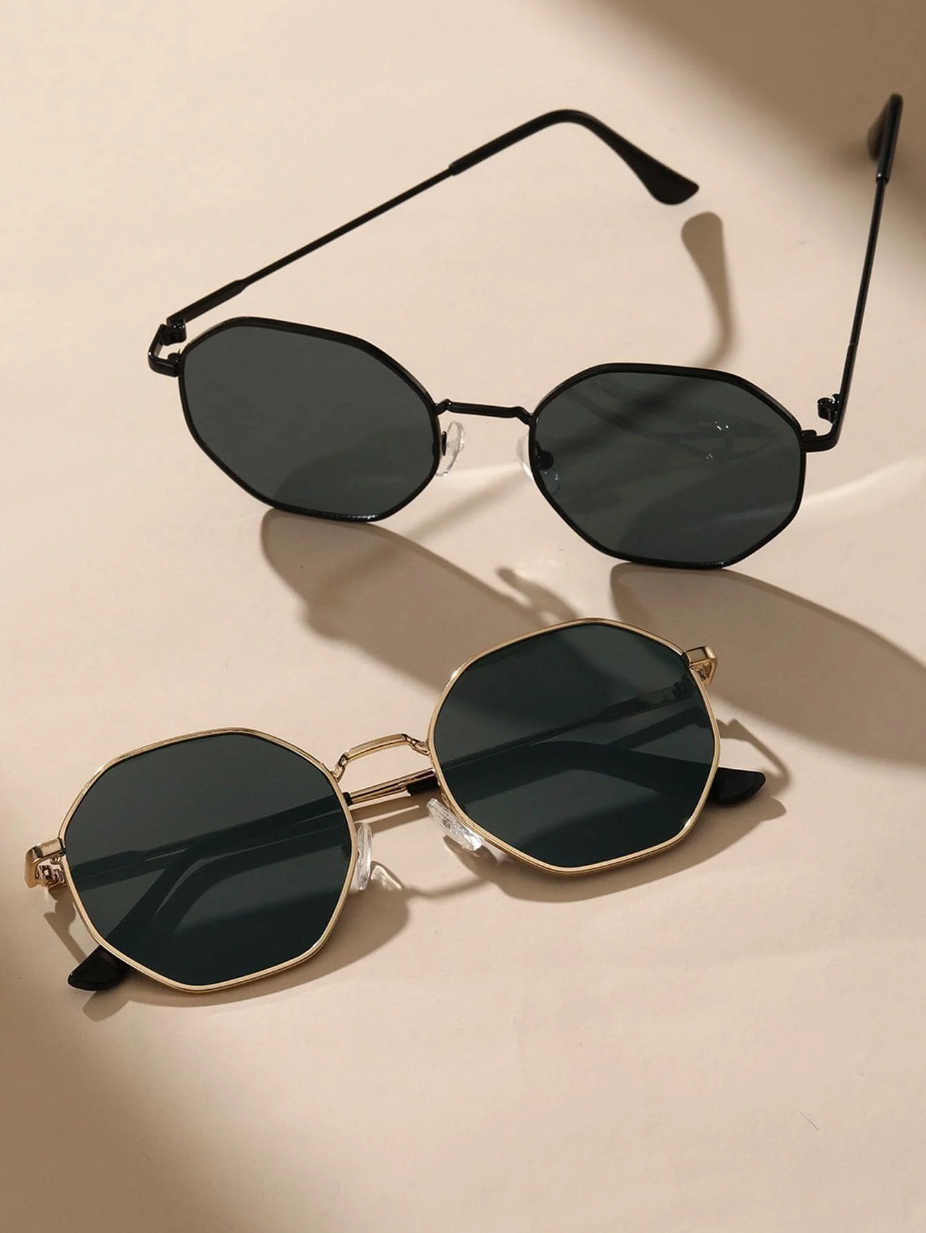 2 Pcs Metal Geometric Round Frame Sunglasses – Classical Fashion Shades for Vacation Decors Photo Props Unisex