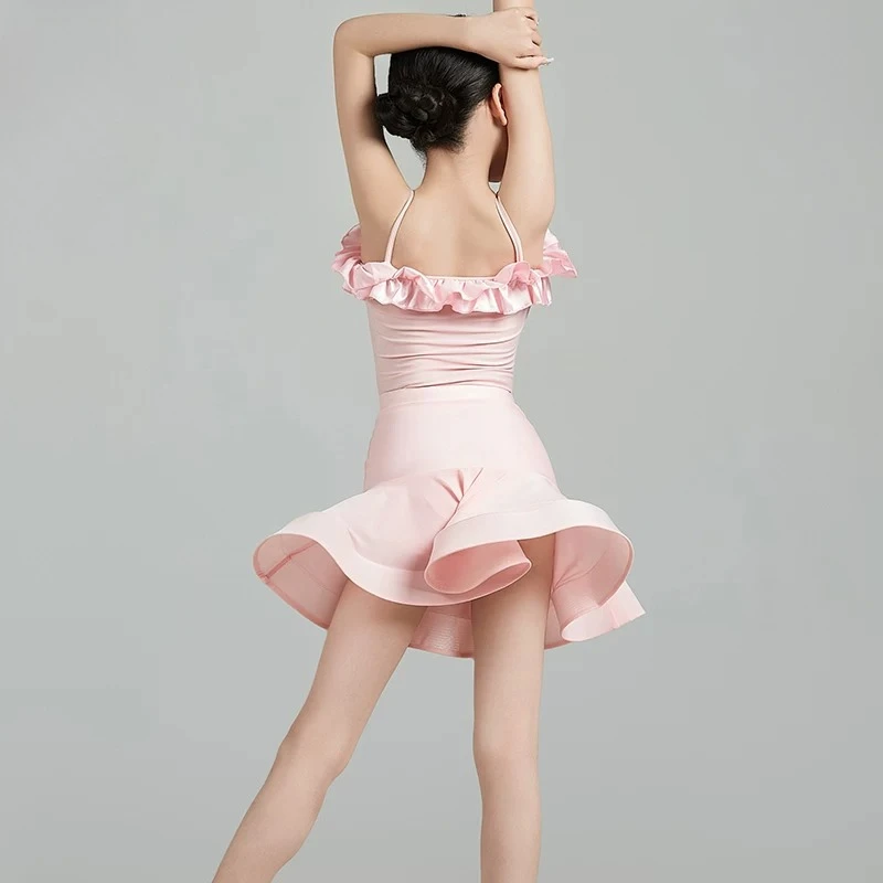 Kids Latin Dance Split Practice Outfit Big Swing Dancewear For Summer Competition Stage Performance Training Ballroom Dance Wear