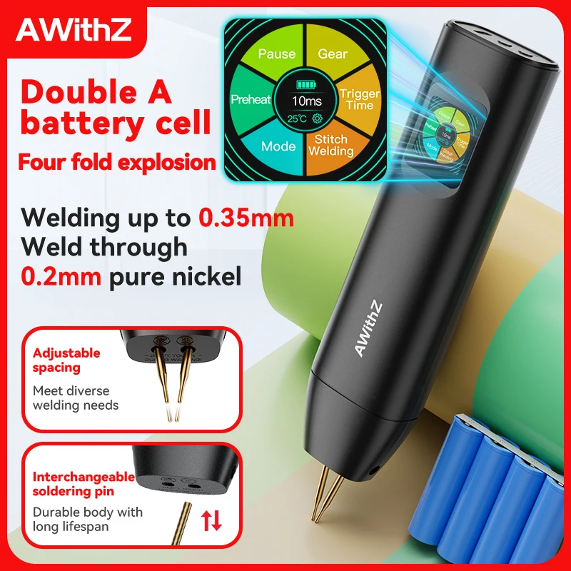 AWithZ H5 Saldatrice a punti portatile Saldatrice a punti portatile fai-da-te 90 ingranaggi Saldatura a punti regolabile per batteria al litio 18650
