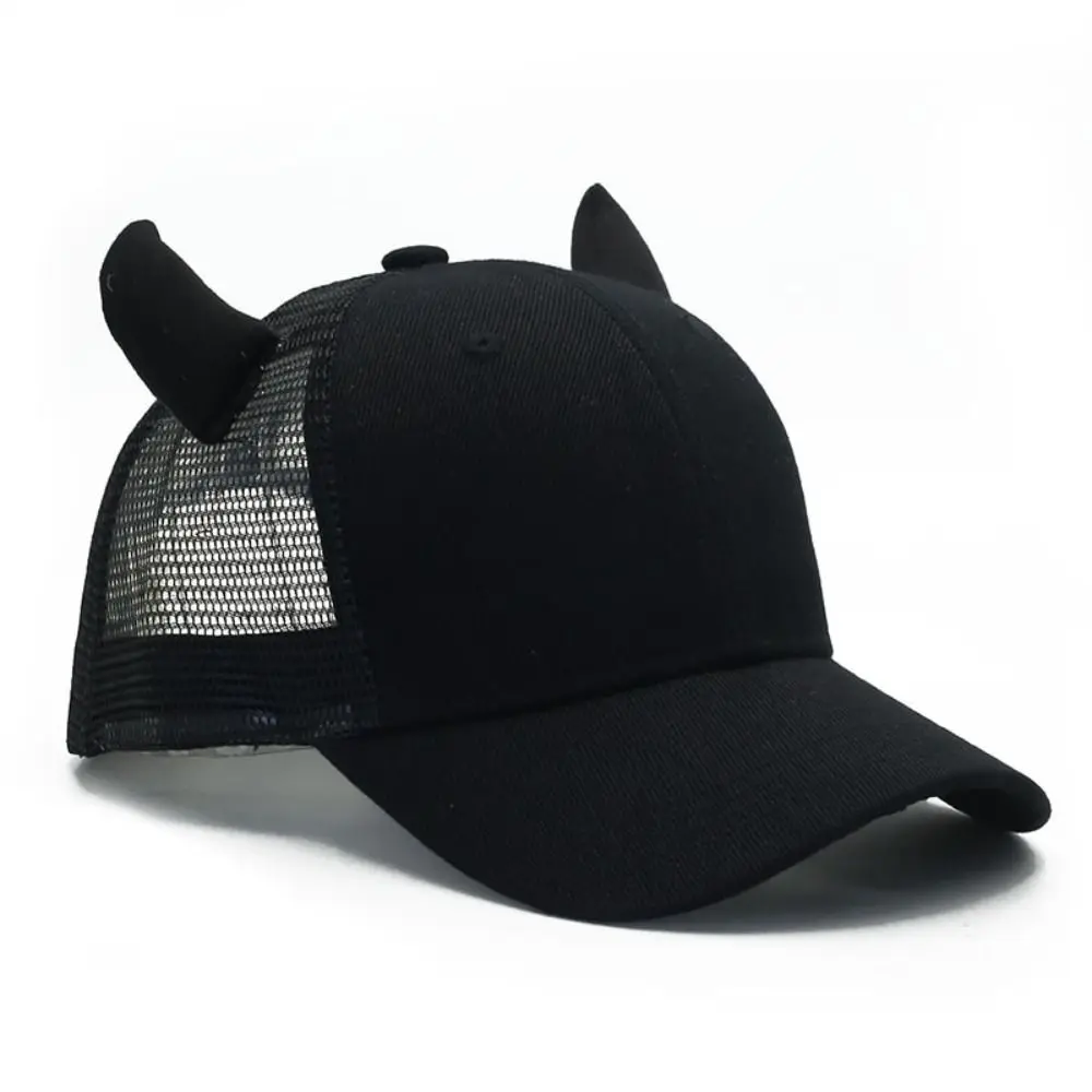 

Casual Black Ox Horn Baseball Cap Sun-proof Breathable Baseball Hats Visor Adjustable Sport Trucker Hat For Man Women