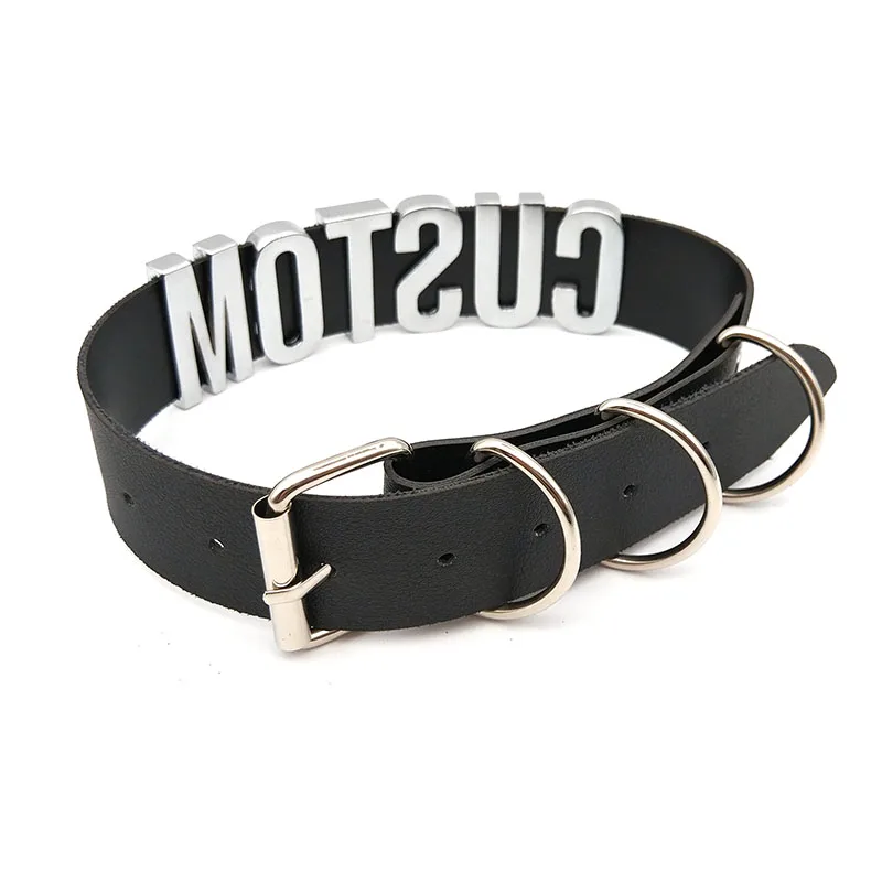 Black Goth Belt PU Customized Letters Choker Necklace Punk Sexy Men Women Personalized Collars Buckle Chocker Cosplay Jewelry