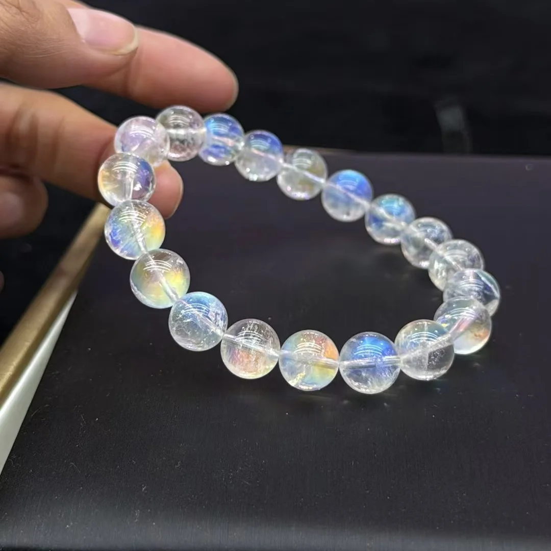 Natural Colorful Moonstone Clear Round Beads Bracelet 10.2mm Rainbow Women Fashion Jewelry Ma Island Moonstone AAAAA