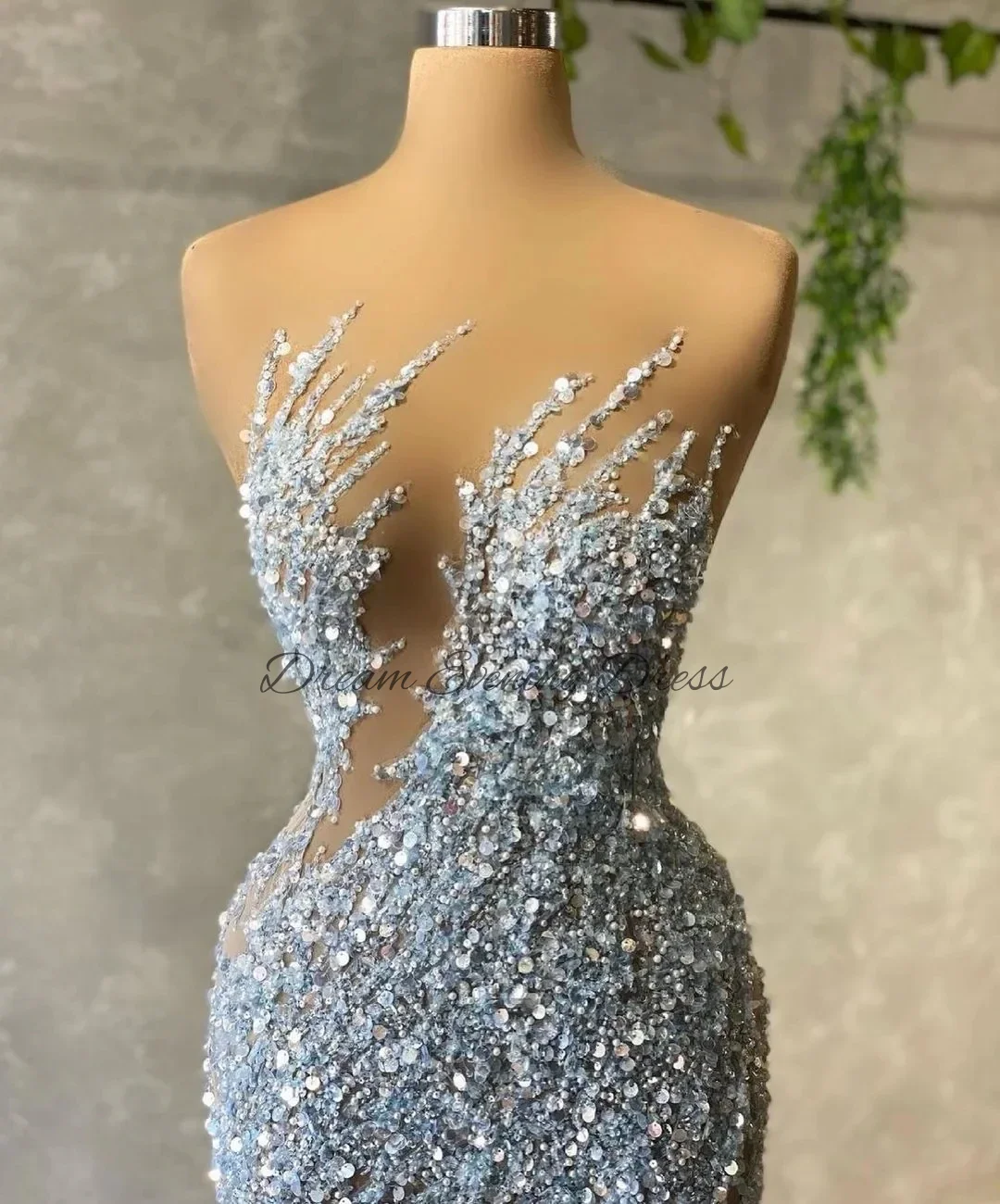 Sonho Vestidos De Noite Elegante 2023 Lace Azul Lantejoulas Sereia Prom Vestidos Sexy Frisado Perspectiva Formal Ocasião Vestidos