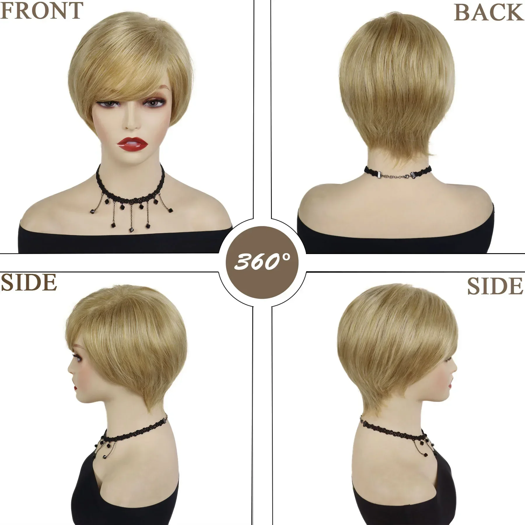 Synthetic Blonde Wigs for Women Short Haircuts Mom Wig with Bangs Natural Hairstyles Mixed Blond Straight Hair Old Lady Costume image 5