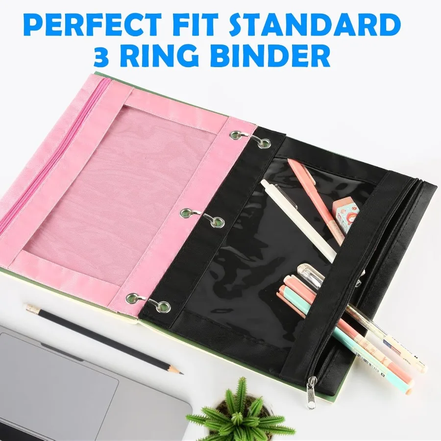 Peil Pouch for 3 Ring Binder: 3 Pack Clear Peil Pouch with Smooth Zipper Large Capacity Binder Pouch Cute School Office Organiz