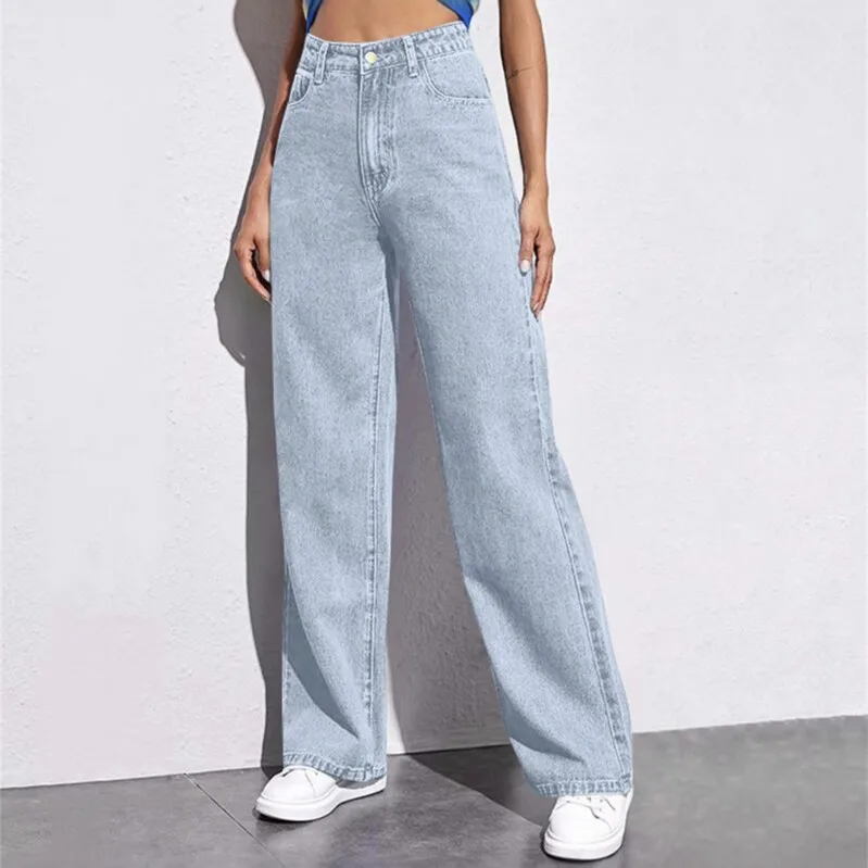 

High Waist Straight Leg Jeans Women's Comfortable Loose Fit Simple Style Spring Summer Casual Cotton Pants Commute Trousers