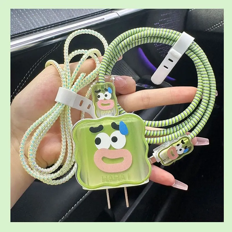 USB Cable Protector Data Line Bite Fast Charger Case For Apple iphone 18/20W Head Winder Head Cord Cover INS Cute Cartoon Shell