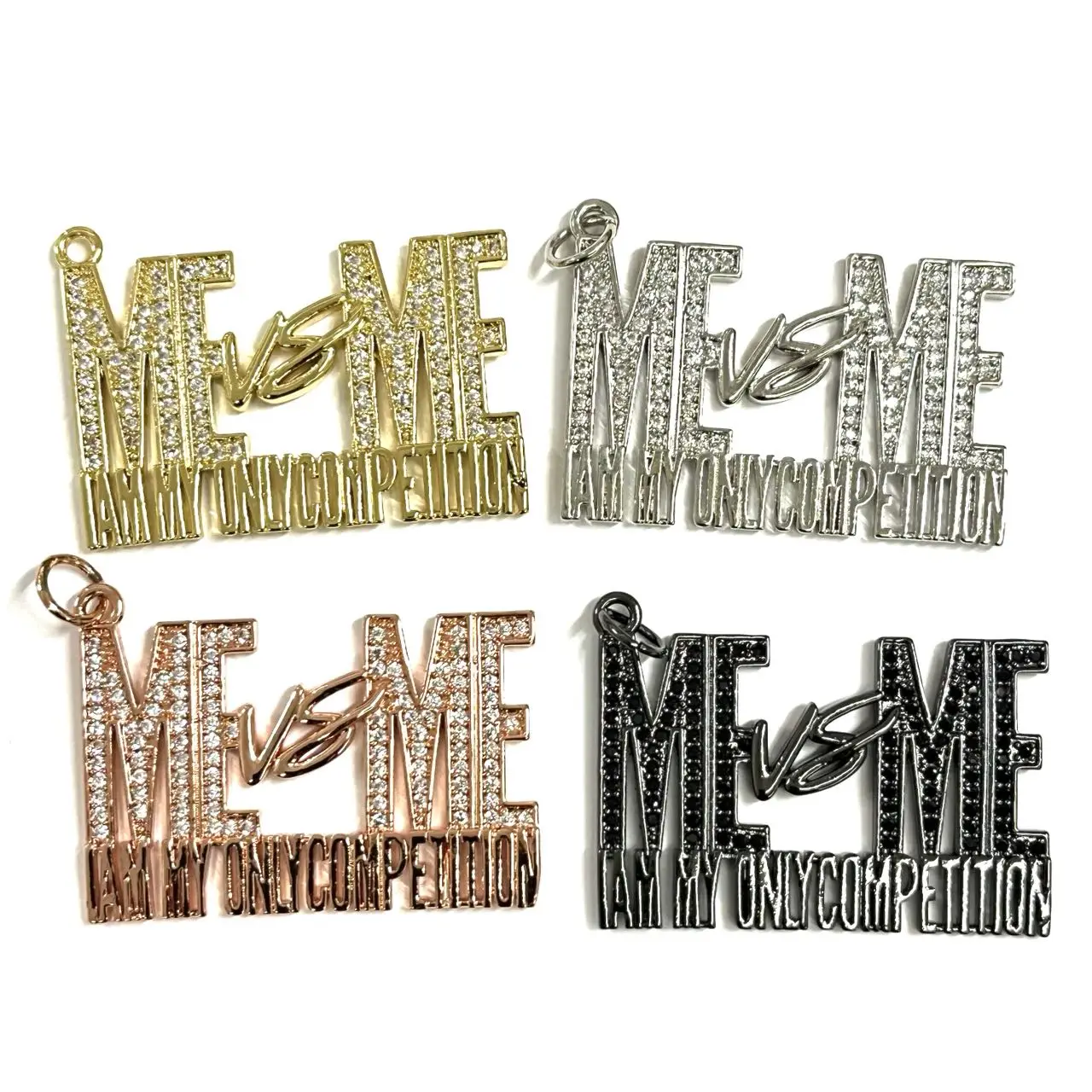 5pcs ME VS ME Words Letter Zirconia Pave Pendant Bracelets Charms Jewelry Hand Making Accessories Key Chain Tags