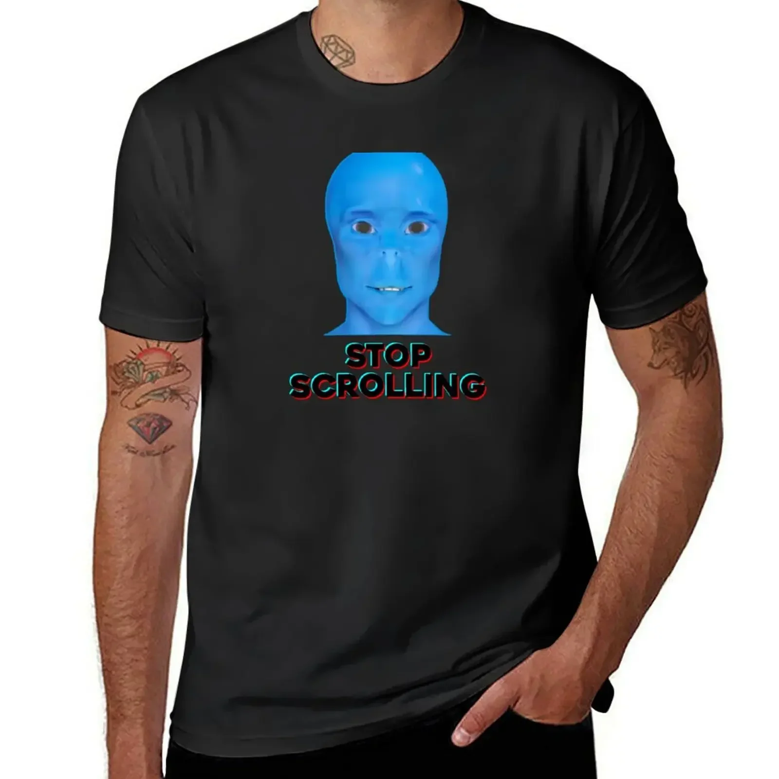 Stop Scrolling Blue Guy / Stop Scrolling Blue Alien T-Shirt summer top anime figures sweat clothes for men