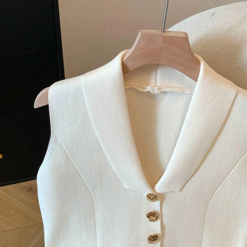Knitted Sleeveless Women Vest Top Korean Style Solid Crop Tank V Neck Tunic for Spring Summer Fall Y2k Camisole Top