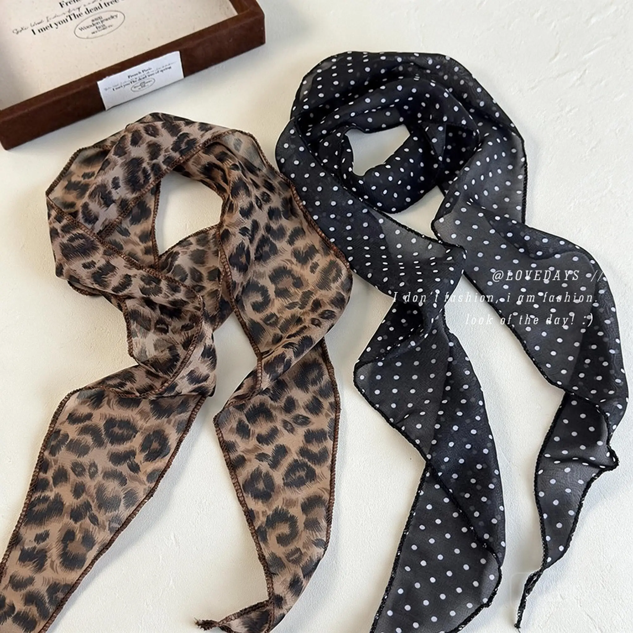100 Percent Silk Leopard Print Polka Dot Skinny Scarf For Women Spring Summer Versatile Fashion Accessory Can Be Used As Neck