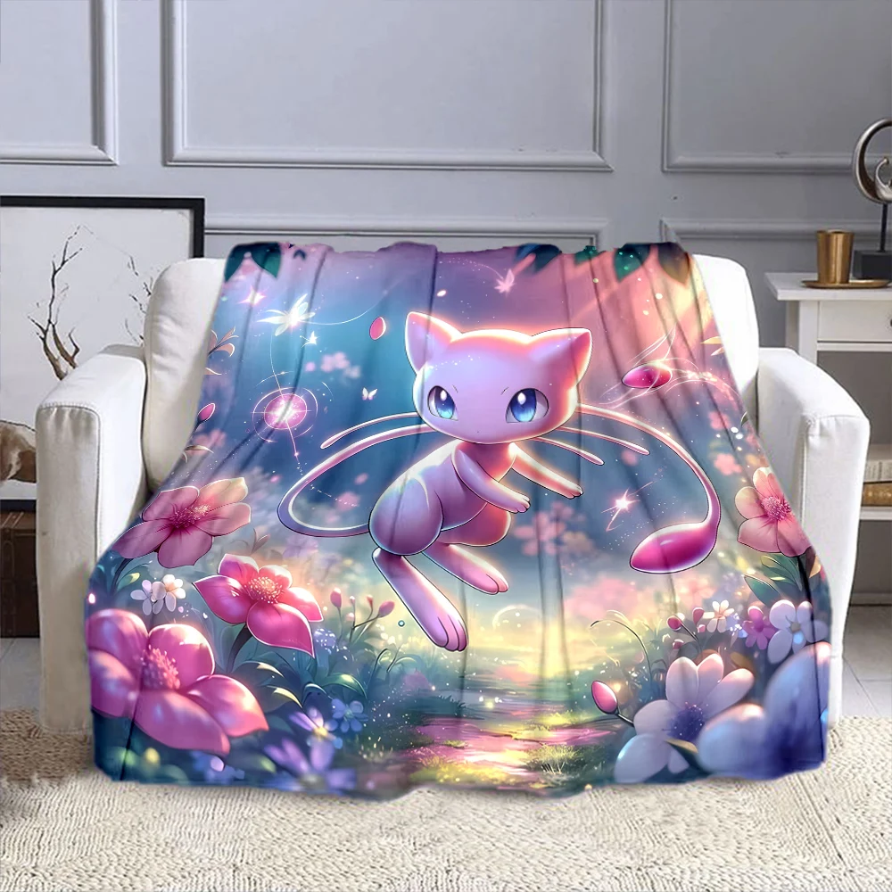 Japanese Cartoon Pokemon Cute Mew Pink Fluffy Soft Flannel Blanket Sofa Adult Blanket Office Lunch Break Blanket Gift Miniso