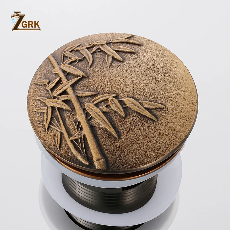 ZGRK Antique Brass Basin Sink Pop Up Drain Art Carving Basin Waste Plug Bathroom Accessories Vanity Sink Waste Drainer