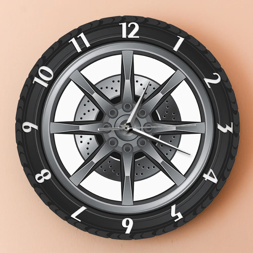 Creative 3D Tire Shape Wall Clock Retro Nostalgic Mechanical Wheel Clock Home Decoration Art Decor