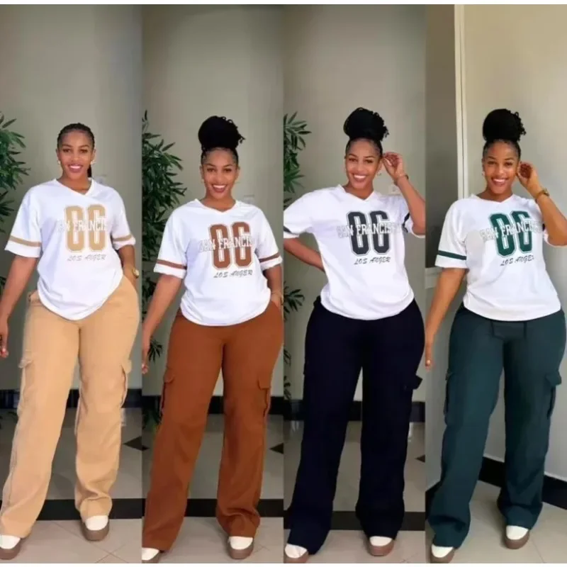 

Женские комплекты из 2 предметов по индивидуальному заказу, лето-осень 2025 года, пуловер с буквенным принтом, костюм, топы и брюки, комплект из двух предметов, спортивный костюм Outf