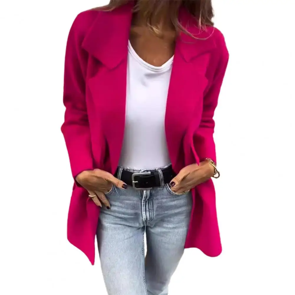 Women Loose Jacket Button-back Jacket Stylish Women's Turn-down Collar Jacket with Pockets Button Decor for Commuting Dating